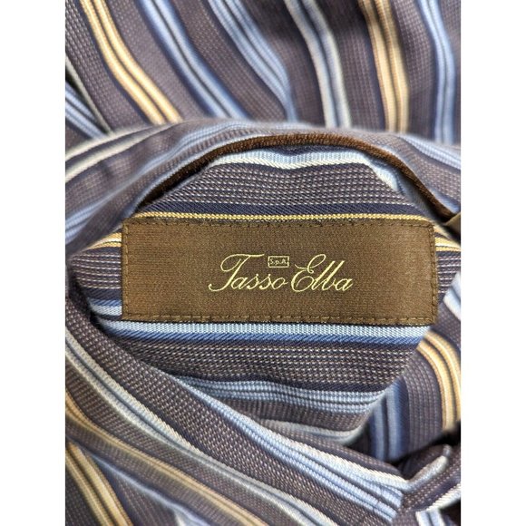 Tasso Elba Button Down Shirt Adult Size Large L Blue Striped  Cotton Mens‎ Up - Picture 8 of 9